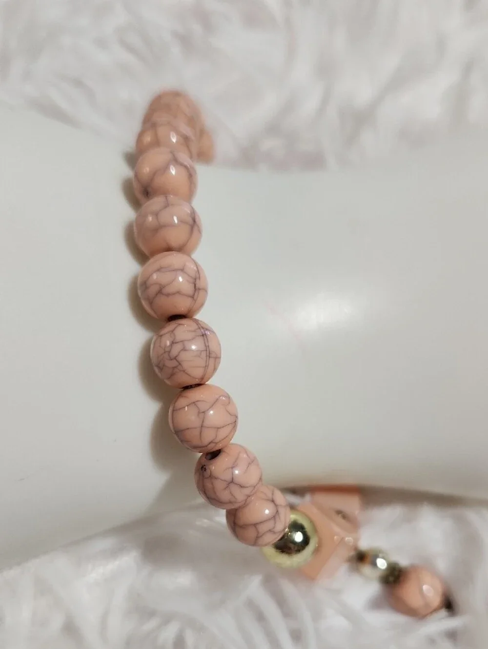 Peach Beaded Women’s Bracelet with Gold Accents